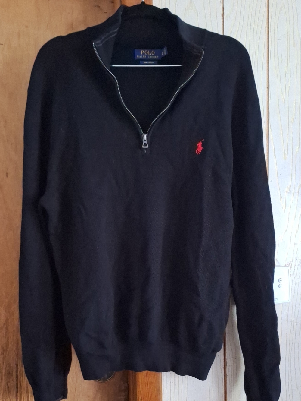 Polo by Ralph Lauren Black Half-Zip Sweater with Red Pony